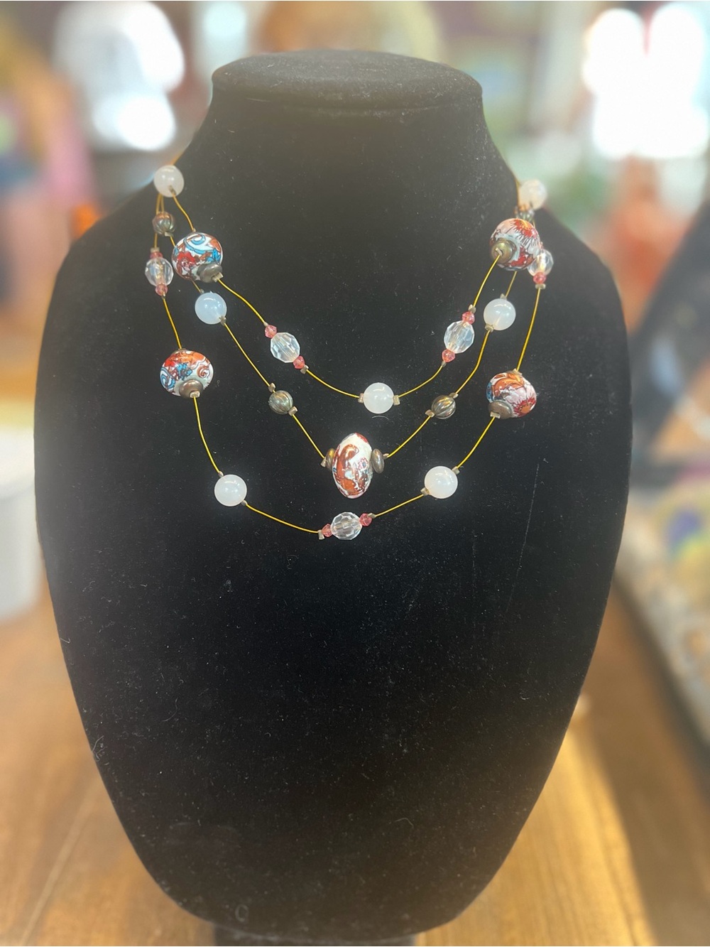 Multi-Strand Floral Glass Bead Necklace